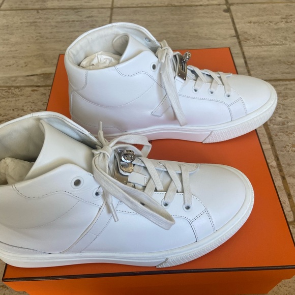 Hermes Daydream Kelly High Top Sneaker Tennis Shoes White Size 38 With Silver - Picture 5 of 11